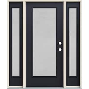 60 in. x 80 in. Left-Hand Full Lite Micro-Granite Frosted Glass Black Fiberglass Prehung Front Door with Sidelites