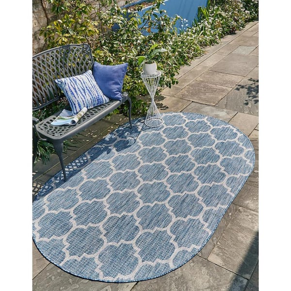 Outdoor Trellis Navy Blue 5 ft. 1 in. x 8 ft. Area Rug