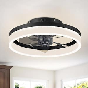11.02 in. Indoor Modern Black Recessed Ceiling Fan Light with LED Light App and Remote Control Dimmable 3-Colors