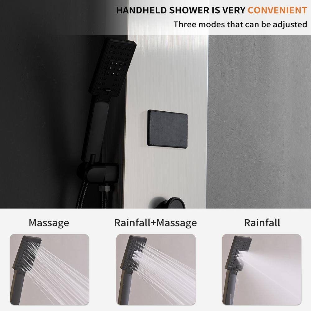 Brushed Nickel 8-Spray Rain Shower Panel System with Handheld Wand