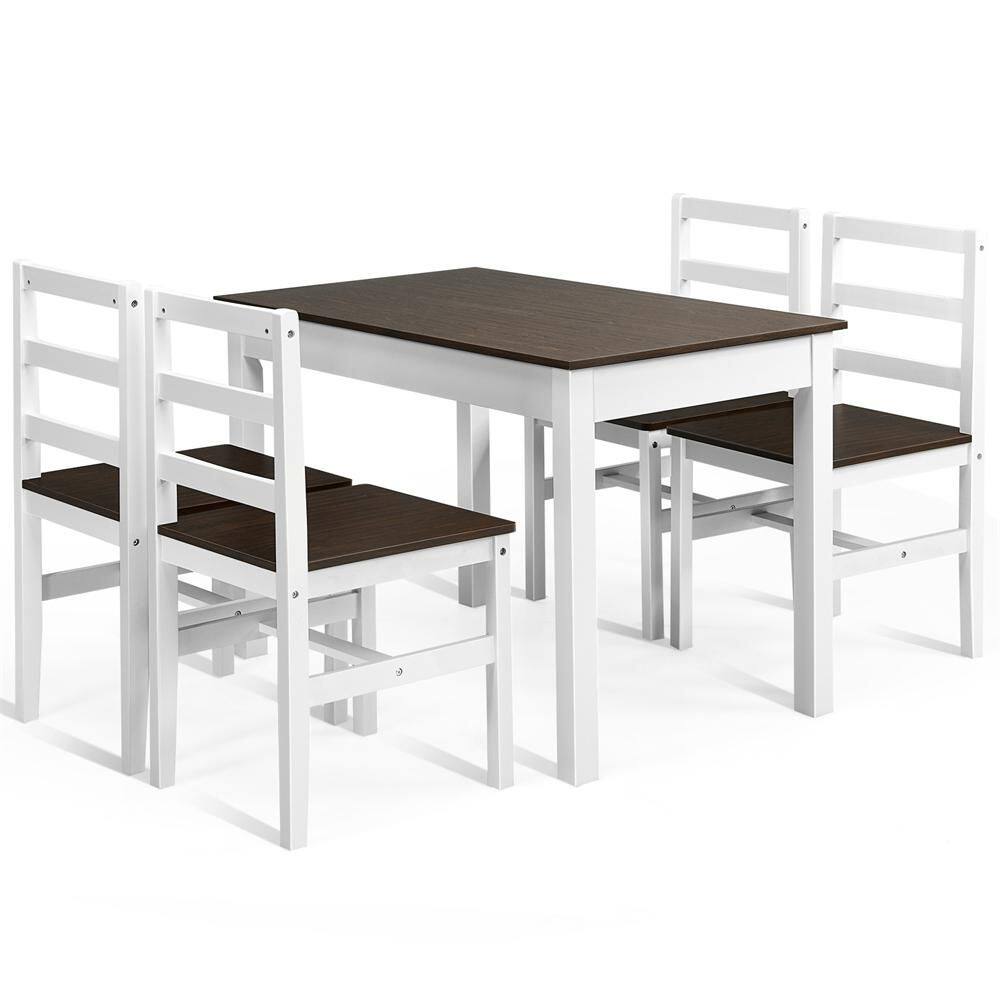 Dining Table Set of 5, Rectangular Dining Table & 4 Chairs with Solid Wood Legs