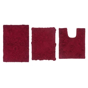 Modesto Bath Rug 100% Cotton Bath Rugs Set, 3-Pcs Set with Contour, Red