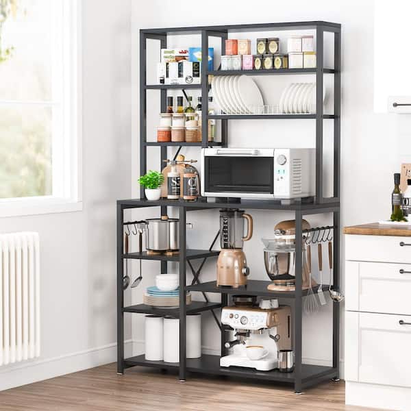 Better Home Products 6 Tier Metal Kitchen Baker's Rack with Wine Rack in  Black