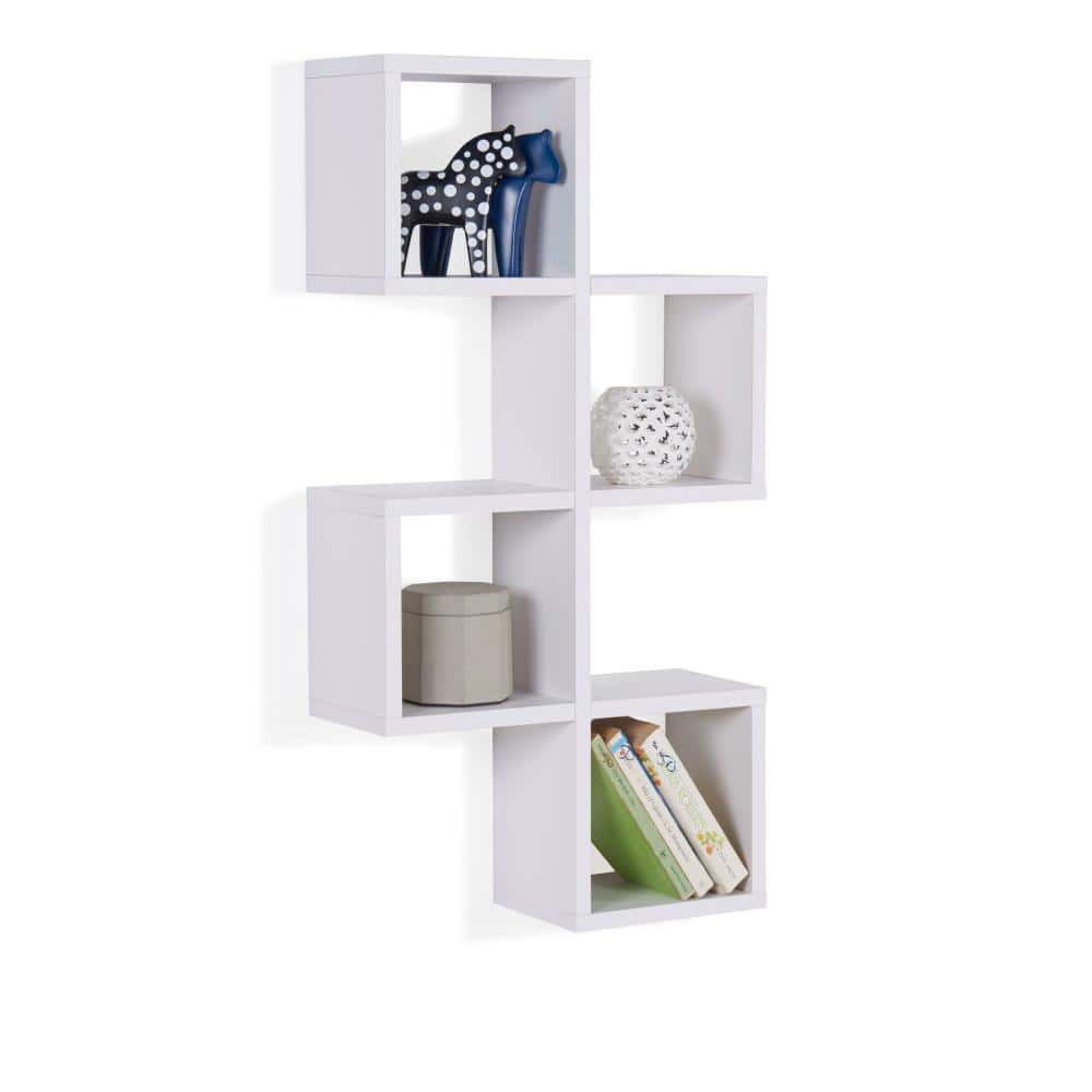 Minimalist White Wood Floating Cube Wall Shelf - Versatile Display