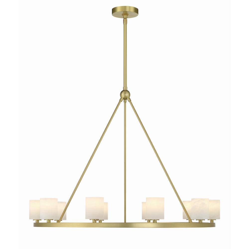 Soft Brass 10-Light Chandelier with White Stone Shades