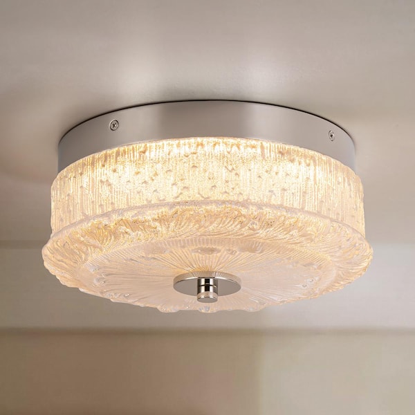 RRTYO Aarif 10.2 in. 15.5-Watt Mid-Century Modern Chrome Dome Round Dimmable Integrated LED Flush Mount with Glass Shade