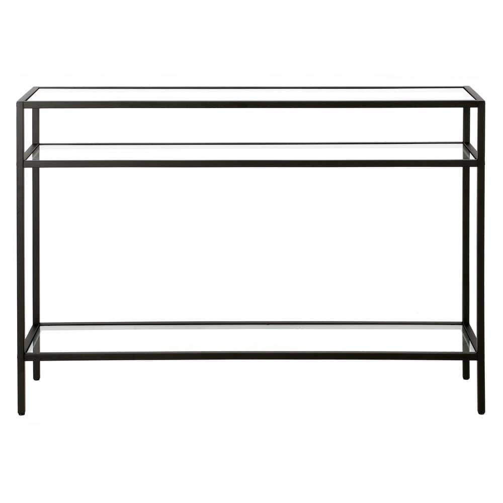Siviline 42'' Blackened Bronze Glass Console Table with Storage