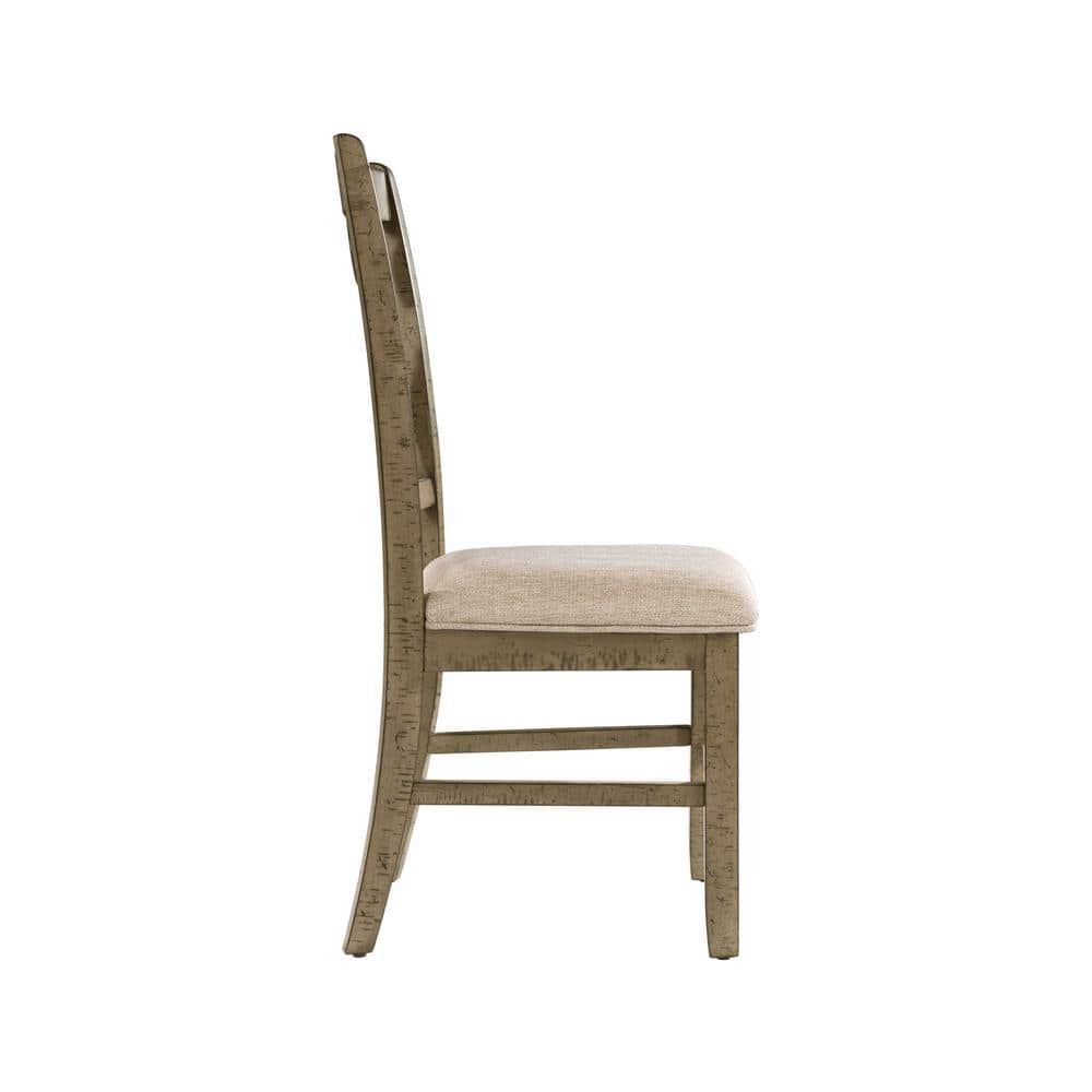 Traditional Slat-Back Side Chair with Taupe Upholstered Cushion