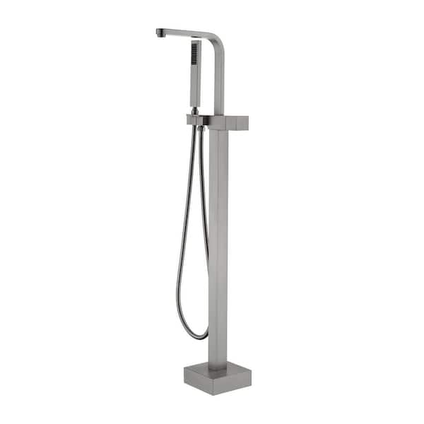 FORCLOVER Single-Handle Freestanding Floor Mounted Tub Filler Faucet and Hand Shower in Brushed Nickel