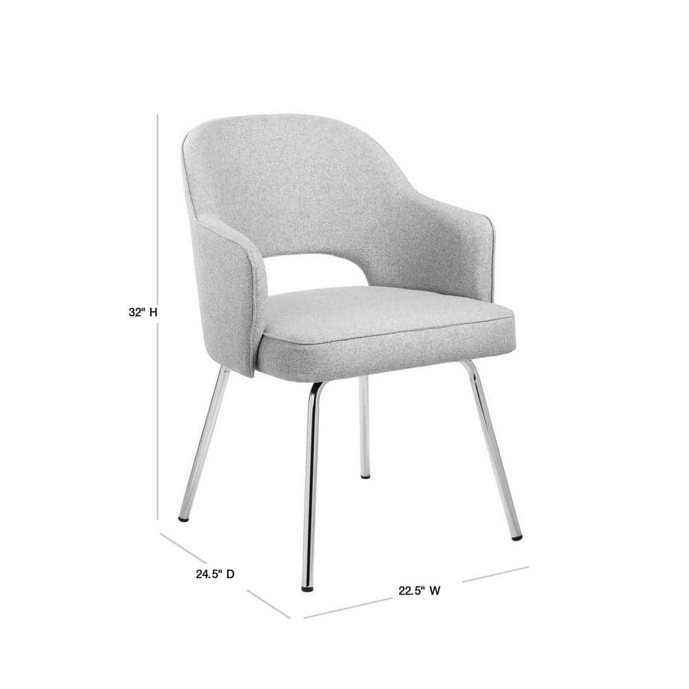 Sleek Gray Linen and Chrome Guest Chair with Fixed Arms