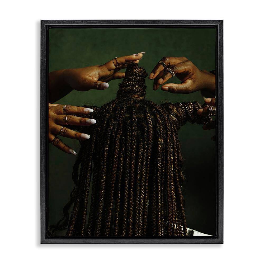 Women Braiding Hair by Oladimeji Odunsi Black Floater Frame People Graphic Art Print 31 in. x 25 in. price history on PriceWatchPro