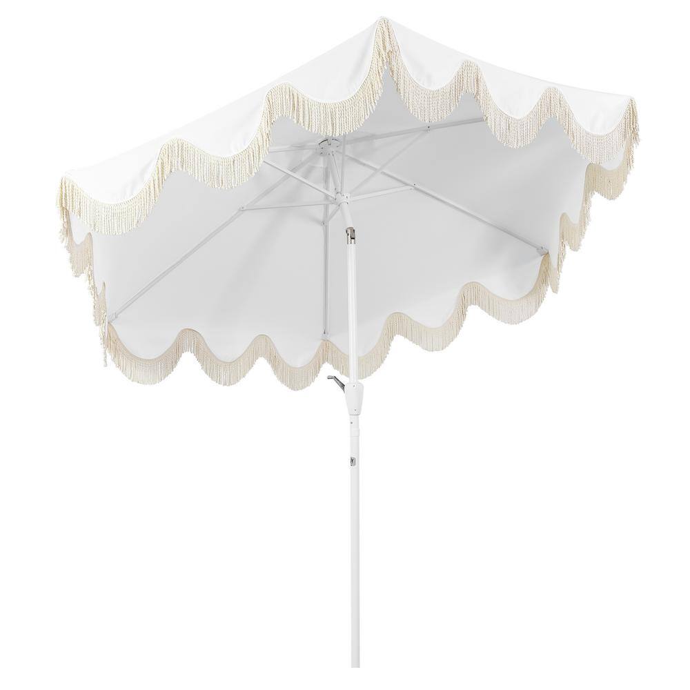 Collins 9 ft. White and Cream Aluminum Patio Umbrella with Tassels