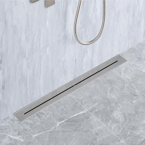 28 in. Stainless Steel Linear Shower Drain with Square Pattern Drain Cover in Brushed Nickel