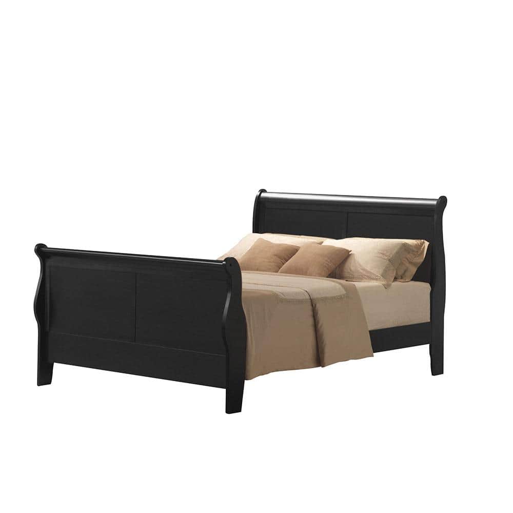 Elegant Queen-Sized Sleigh Bed with 6-Drawer Storage in Black Wood