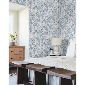 Willow Grove Sky Blue Matte Pre-pasted Paper Wallpaper 60.75 sq. ft