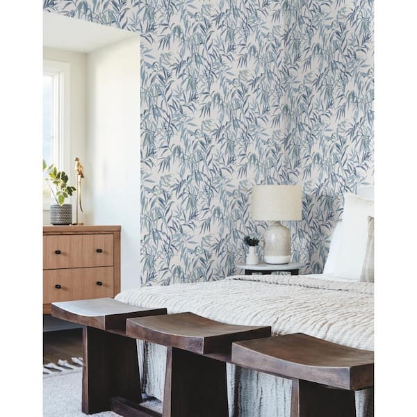 Willow Grove Sky Blue Matte Pre-pasted Paper Wallpaper 60.75 sq. ft
