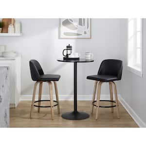 Toriano 25.5 in. Black Faux Leather, Whitewashed Wood, and Black Metal Fixed-Height Counter Stool (Set of 2)