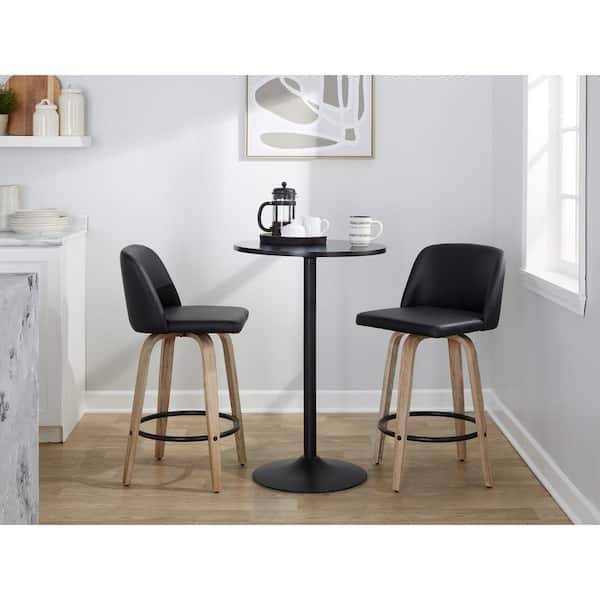 Lumisource Toriano 25.5 in. Black Faux Leather, Whitewashed Wood, and Black Metal Fixed-Height Counter Stool (Set of 2)