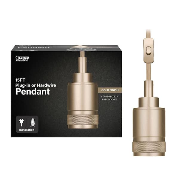 60-Watt 1-Light Socket Matte Gold Industrial Style Pendant Light Plug in and Hardwire Fixture