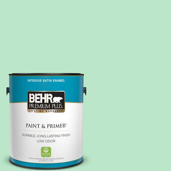 BEHR PREMIUM PLUS 1 gal. #460A-3 Canton Jade Satin Enamel Low Odor Interior Paint & Primer