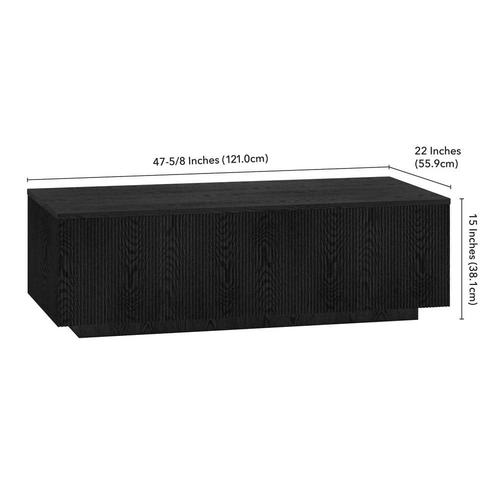 Black Grain Rectangular Wood-Look Coffee Table with Ribbed Base