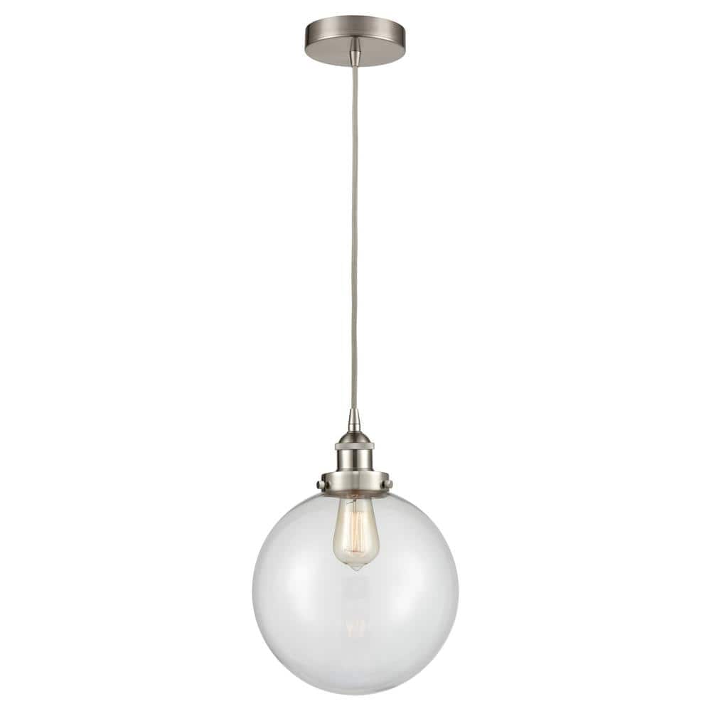 Beacon 60-Watt 1-Light Brushed Satin Nickel Standard Mini Pendant Light with Clear Glass Shade, No Bulbs Included price history on PriceWatchPro