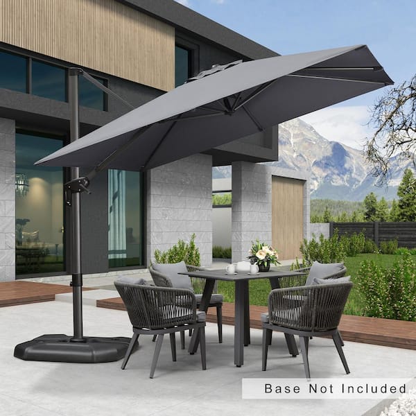 PURPLE LEAF 9 ft. Square Outdoor Patio Cantilever Umbrella Aluminum Offset 360° Rotation Umbrella in Light Gray