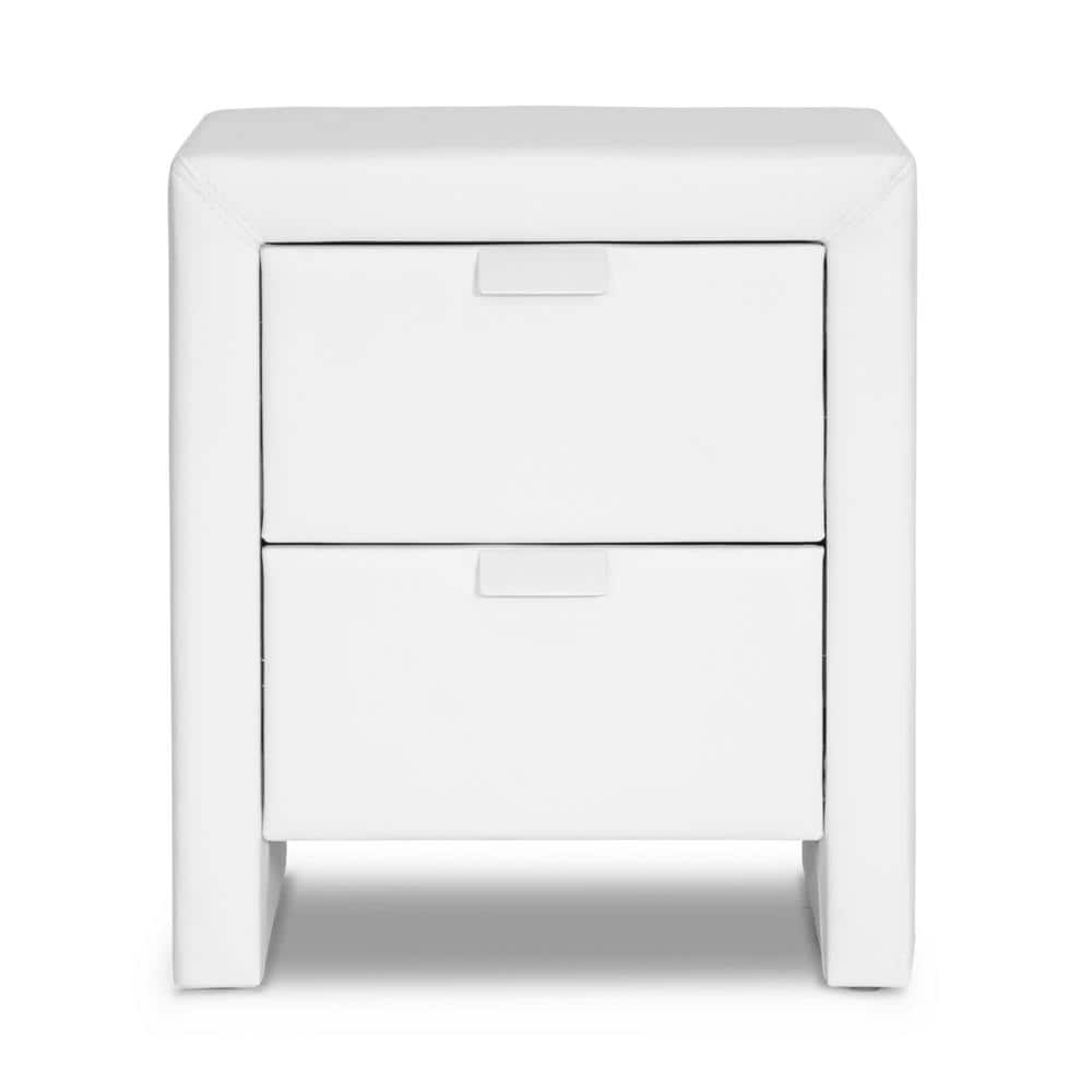 Sleek White Faux Leather 2-Drawer Contemporary Nightstand