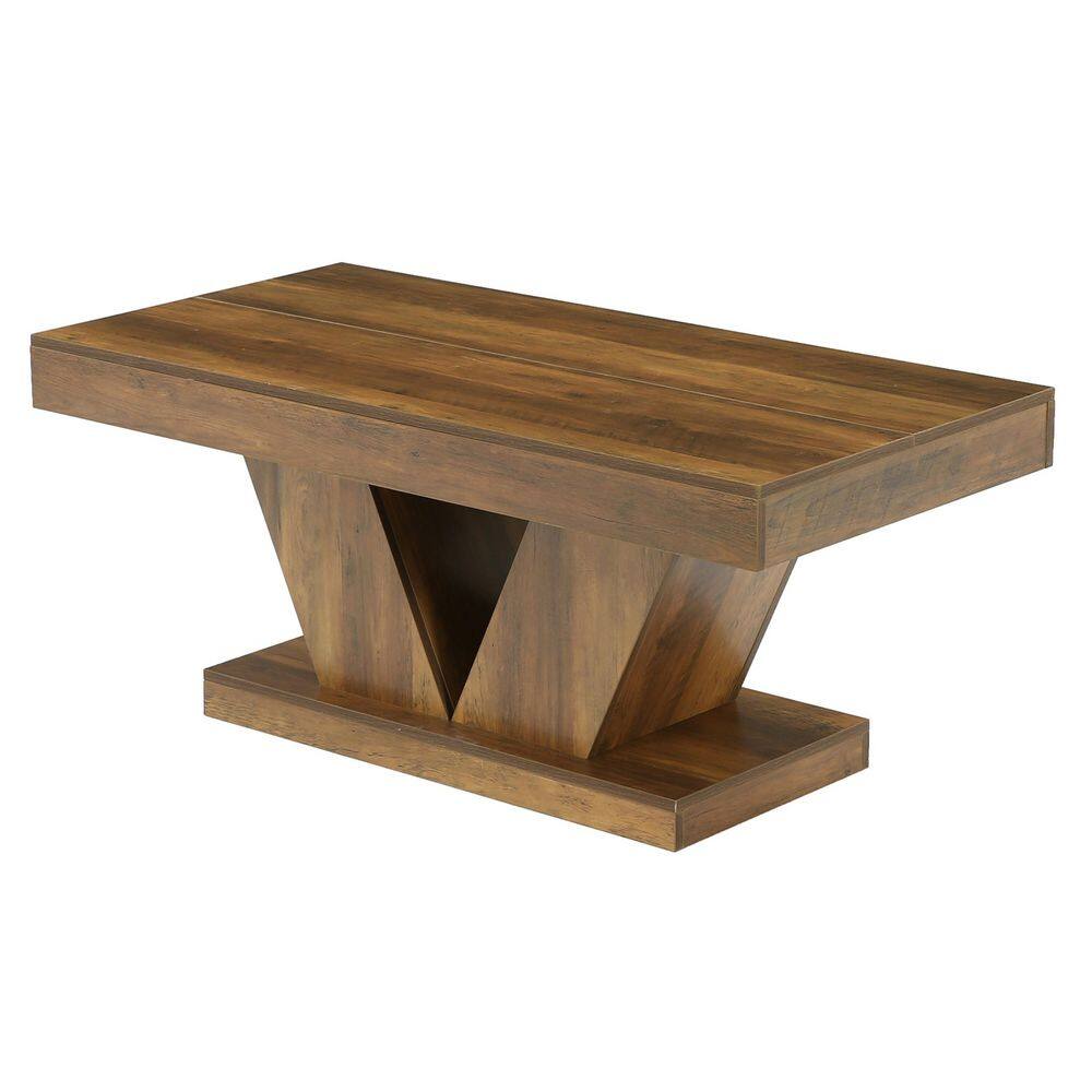 Allan 47.24 in. Brown Rectangle MDF Coffee Table with V-Shaped Pedestal, Rustic Accent Center Table for Living Room