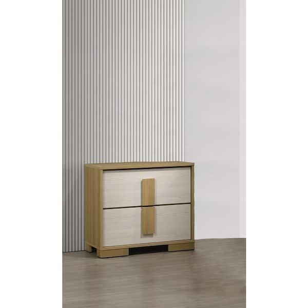 Best Quality Furniture Alissa Natural-White Color 2 Drawer 15 in. W Nightstand