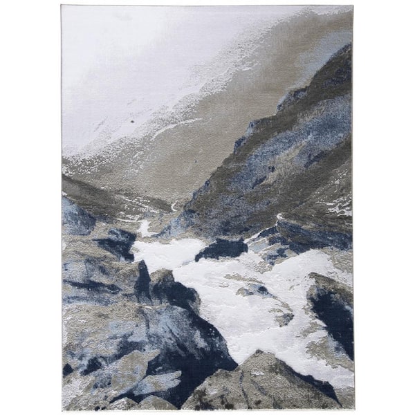 HomeRoots Blue Gray and White 5 ft. x 7 ft. Abstract Area Rug