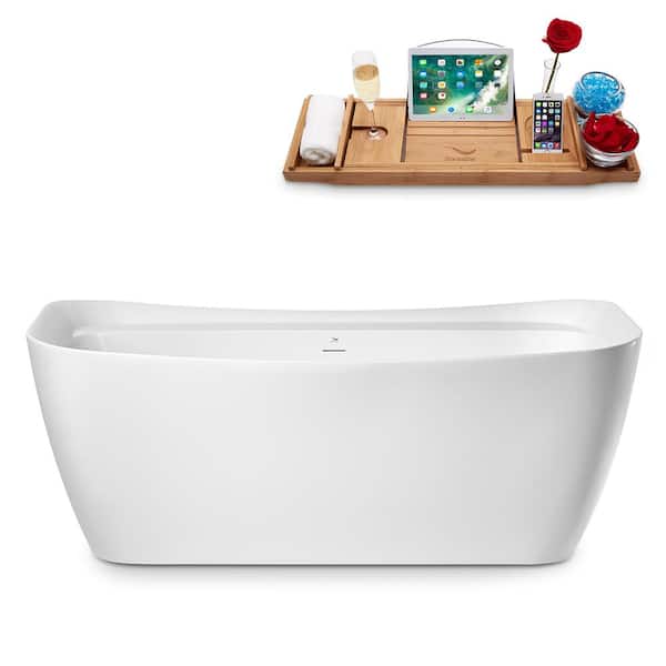 67 in. Acrylic Flatbottom Bathtub in Glossy White with Polished Chrome Drain