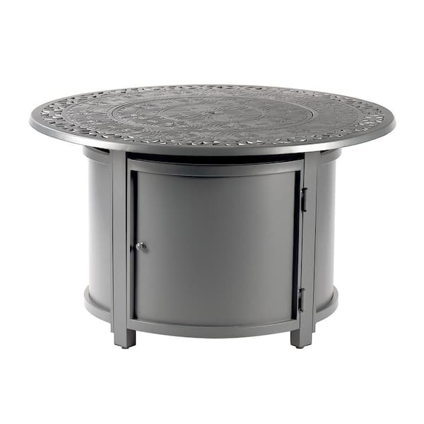 Oakland Living 44 in. x 44 in. Grey Round Aluminum Propane Fire Pit Table with Glass Beads, 2 Covers, Lid, 55,000 BTUs
