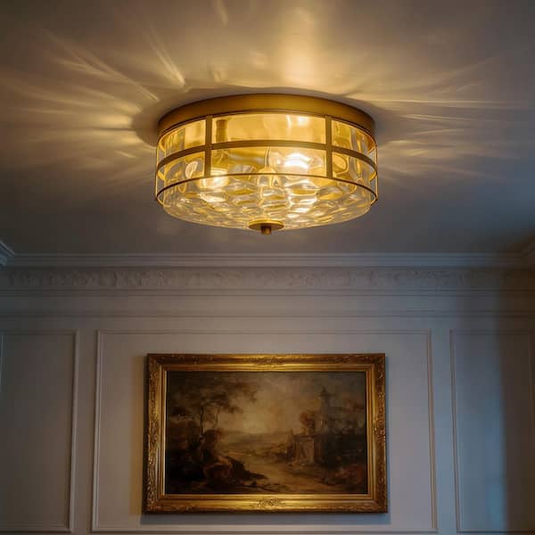 かなでもの　Gold × Glass　Ceiling Light 3 TinHon Modern Gold 3-Light Clear Ripple Glass Flush Mount Ceiling