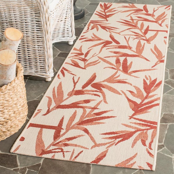 Courtyard Beige/Terracotta 2 ft. x 7 ft. Floral Indoor/Outdoor Patio  Runner Rug