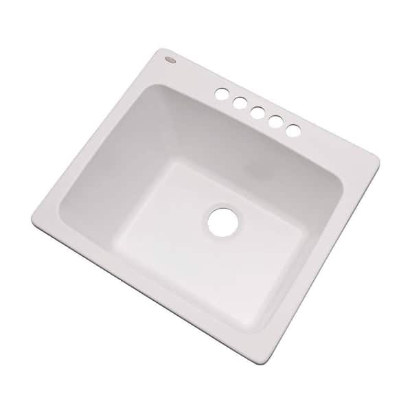 Mont Blanc Wakefield Natural Stone Dual Mount Granite Composite 25 in. 5-Hole Utility Single Bowl Kitchen Sink in White