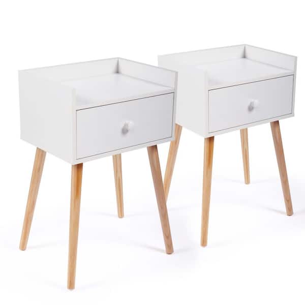 Unbranded 15.75 in. W x 11.82 in. D x 24.81 in. H 1-Drawer White Nightstand, Set of 2