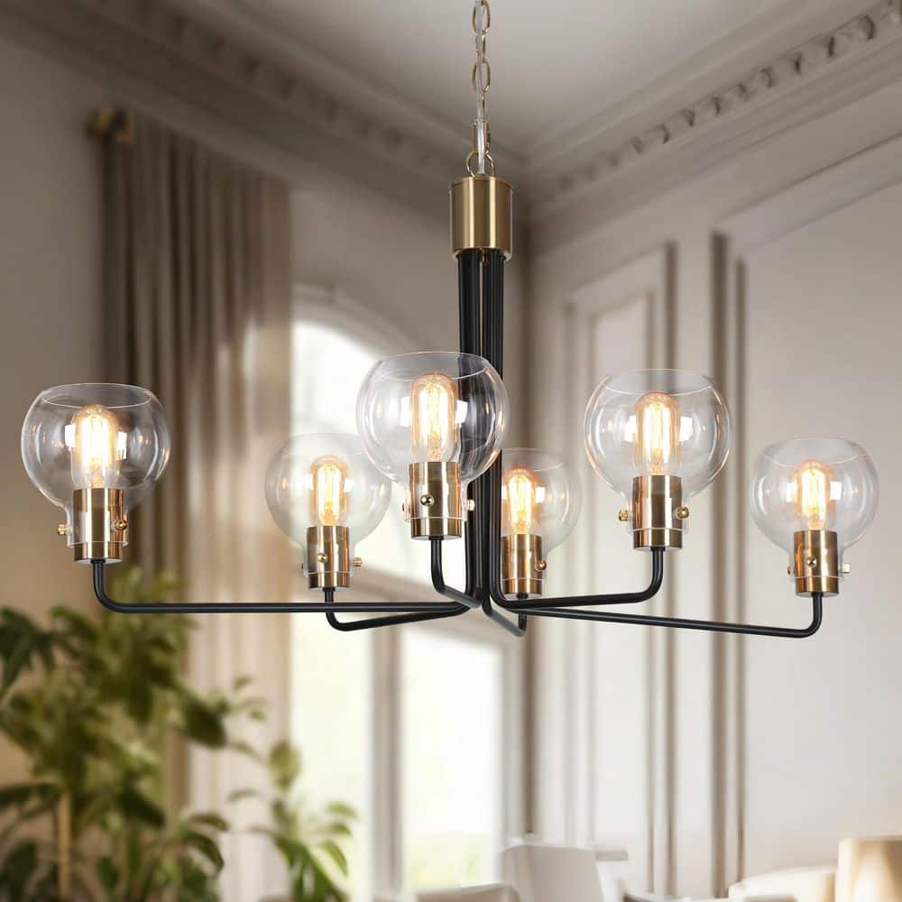 Zevni Modern Farmhouse 6-Light Brass Gold Chandelier Pendant Light