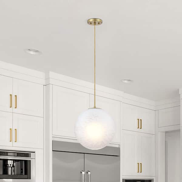 Pixie 60-Watt 1-Light Brushed Gold Globe Pendant Light with Etched Cloud Glass Shade