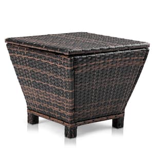 20 in. Brown Wicker Outdoor Storage Side Table