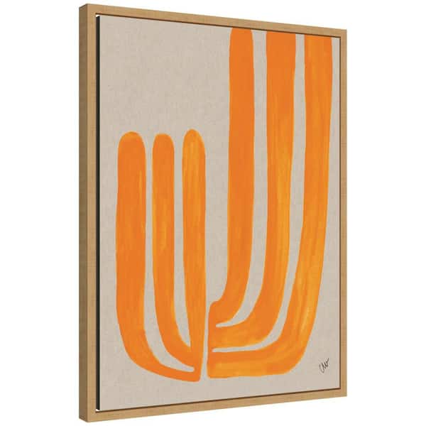 Sylvie "Modern Orange Hand" by Cris Villa Studio Abstract Framed Canvas Art Print 24 in. x 18 in.