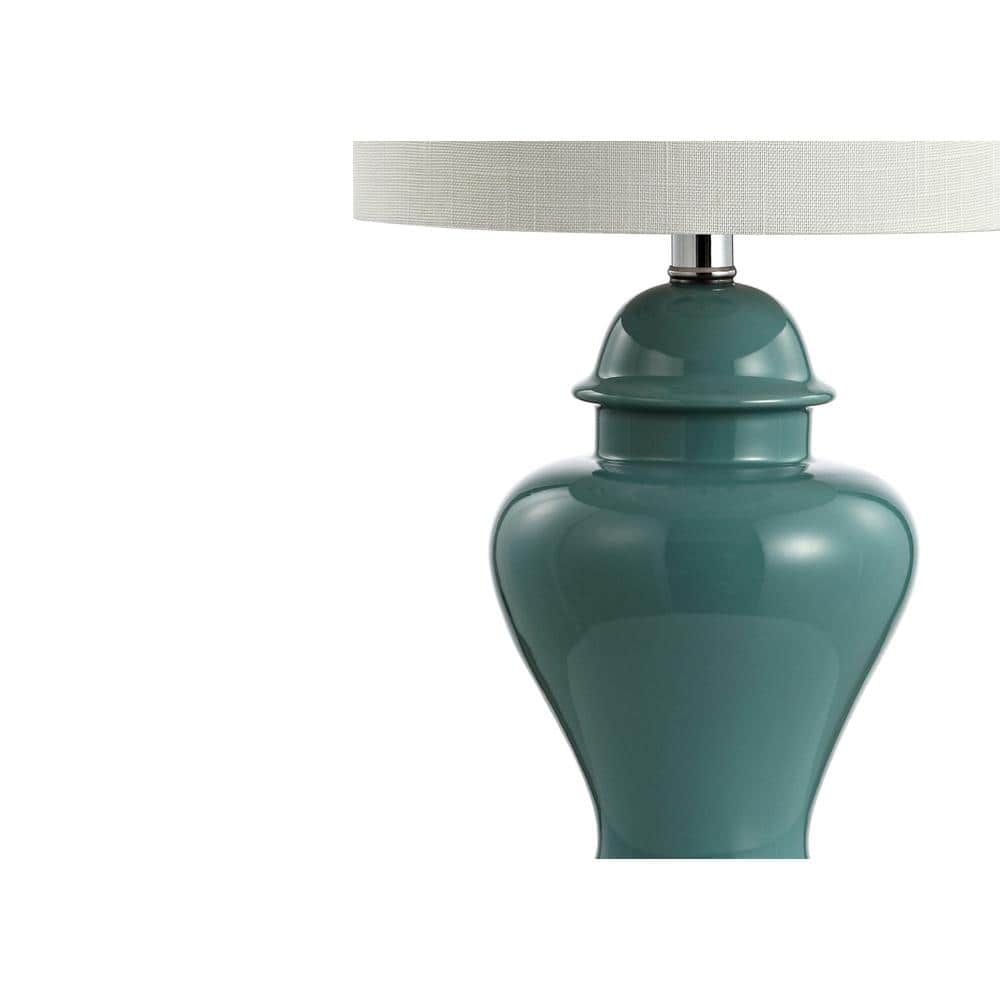 Jade Green Ceramic and Iron 22" Table Lamp Set with Linen Shade