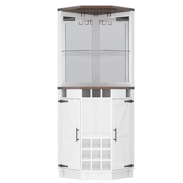Hausvita 32.3 in. W x 22.8 in. D x 70.9 in. H Ready to Assemble Barn Door Corner Cabinet White Wood Bar Cabinet