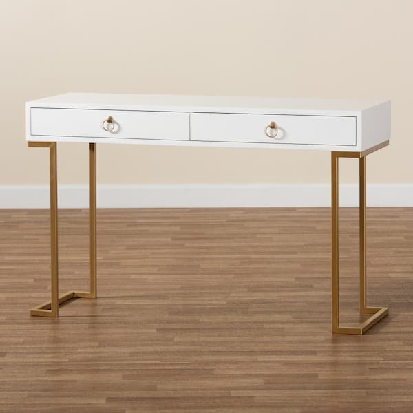 Baxton Studio Beagan 47.2 in. White and Gold Rectangle Wood Top