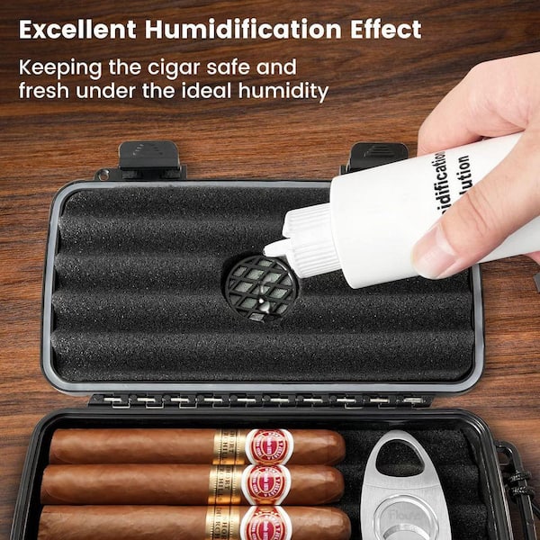 tobacco humidifier disc Unbranded 8.8 in. W x 2.09 in. H Black ABS Travel Cigar Humidor Case  Material with Humidifier Disc and Cutter SA1059B253