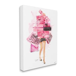 Pink Glam Gift Stack Fashionista Shopping Pose by Ziwei Li Unframed Print Abstract Wall Art 36 in. x 48 in.