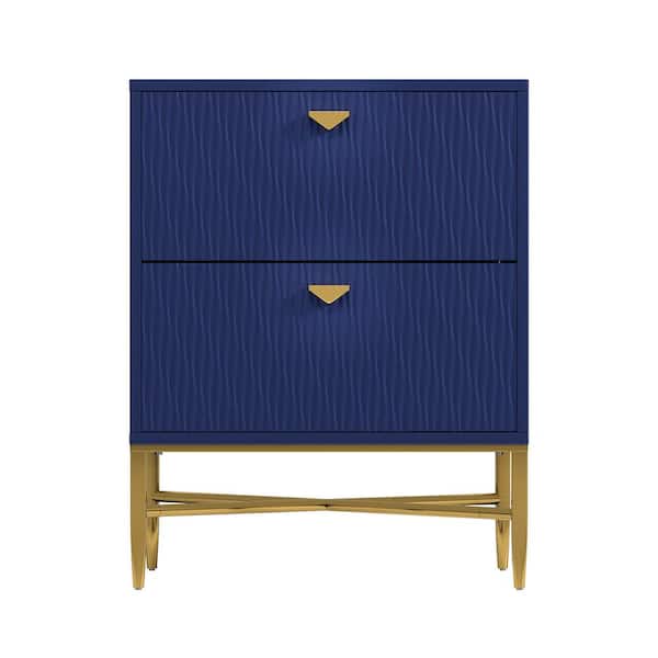 Kahomvis Modern Blue 2-Drawer 19.69 in. Wood Nightstand