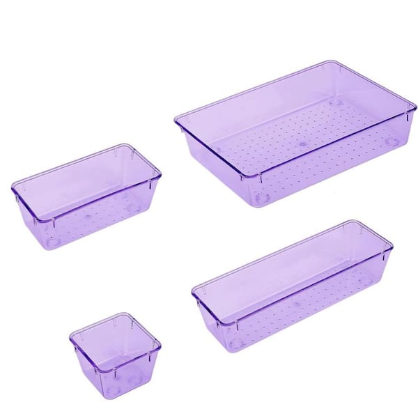 25-Piece Purple Plastic Drawer Organizer Set, Desk Drawer Divider Organizers, Pantry Organizers for Kitchen Cabinet