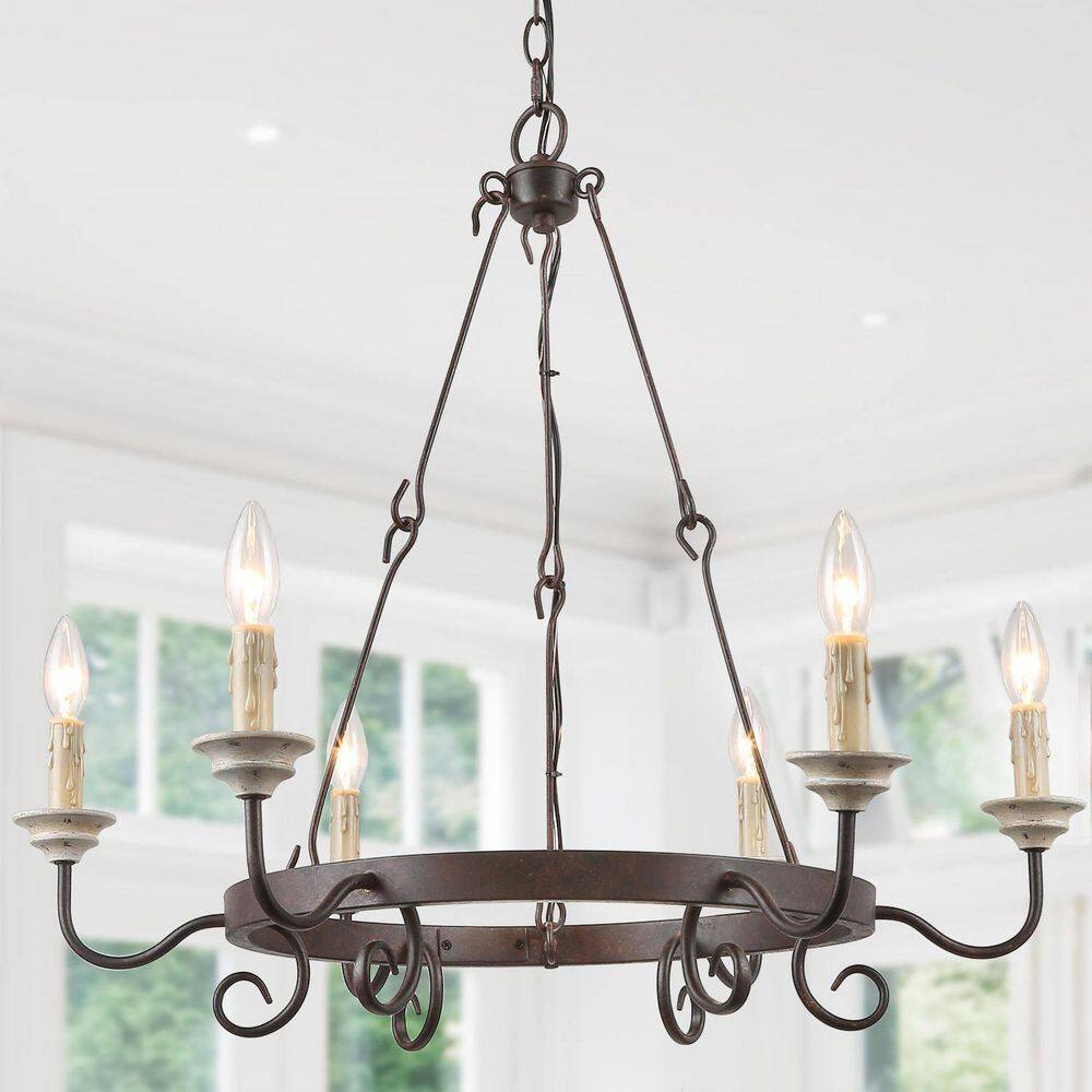 LNC 6-Light Modern Farmhouse Bronze Candlestick Chandelier Wagon Wheel ...