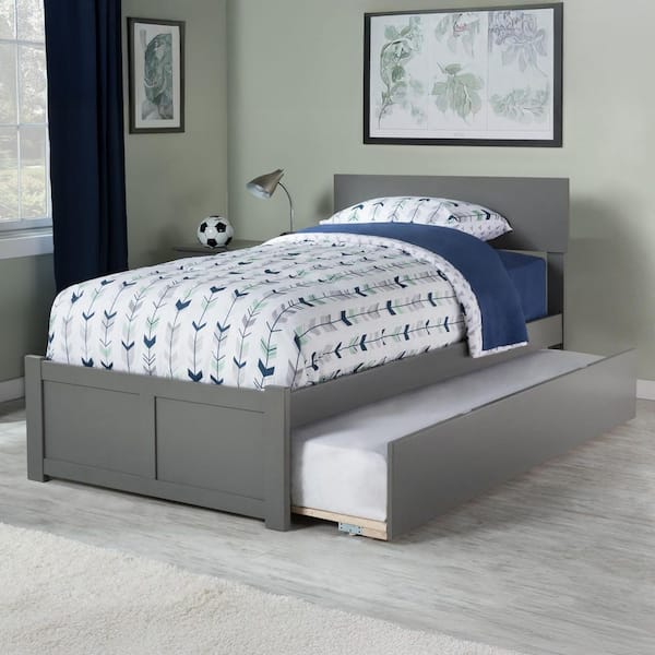 Orlando Twin Platform Bed with Flat Panel Foot Board and Twin Size Urban Trundle Bed in Grey